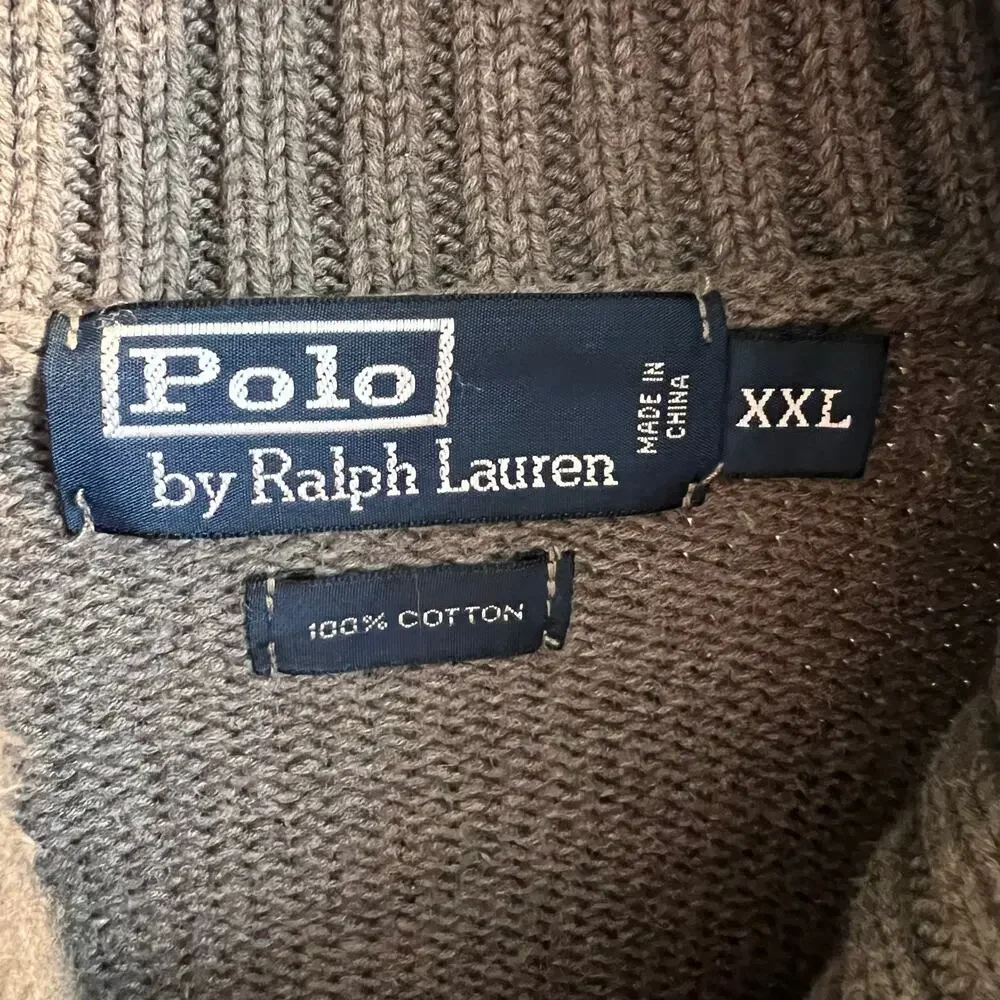 Polo Ralph Lauren Shawl Collar Taupe 100% Cotton Sweater Size XXL